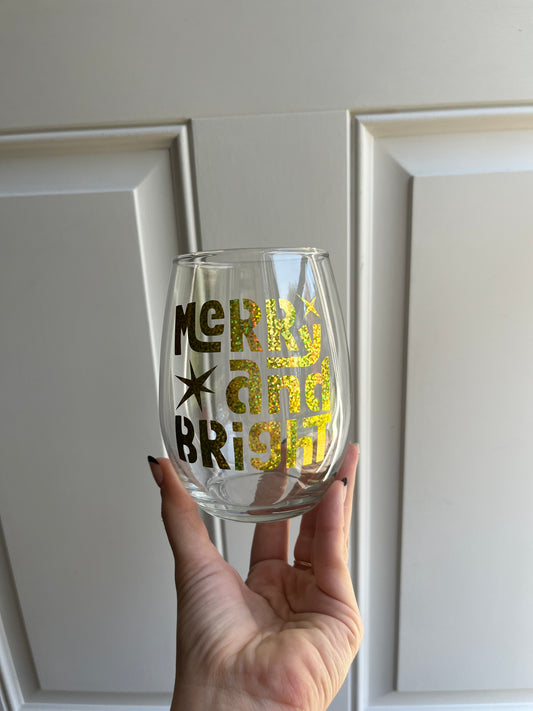 Merry & Bright Wine Glass